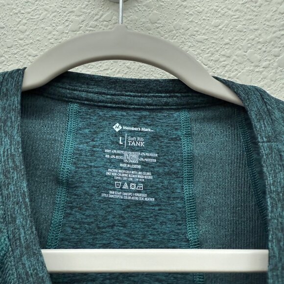 Members Mark Soft Rib Heathered Teal Crop Active Athletic Tank Shirt Women Large - Picture 2 of 5